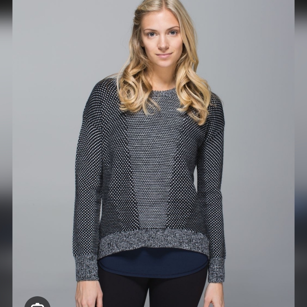 Lululemon Yogi Women's Merino WoolCrew Sweater Black Heathered Gray XL